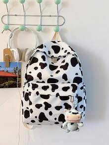 1个经典基础款大容量背包，适合返校季，带笔记本电脑隔层，时尚多功能背包，通体奶牛纹图案，优质尼龙材质，可调节肩带 - 白色 - 查看 10