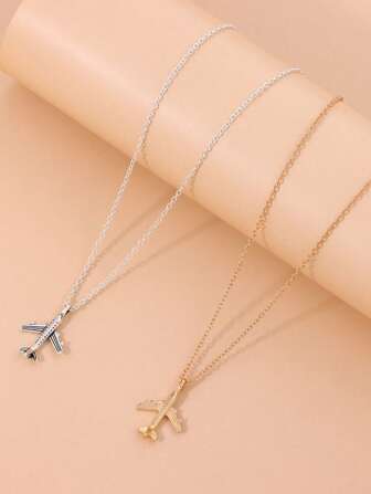 1pc Fashionable Niche Retro Hip-Hop Unisex Airplane Pendant Necklace Jewelry