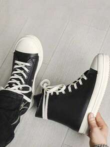 1双防水防滑滑板鞋，男女通用，2025新款秋冬PU皮鞋 - 黑色 - 查看 5