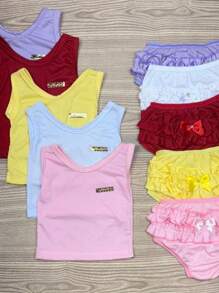 Kit 10 peças 5 calcinha bunda rica com 5 blusinha regata menina 3-6 meses