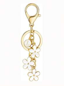 1pc Fashionable & Cute Letter Key Chain With Alloy White Flower Pendant Charm Key Ring, Accessory For Women And Students Car Accessories Goth Y2k