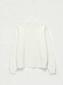 FOR BEAUTY Women's Autumn/Winter New High Neck White Simple Commuting Style Sweater, Fashionable Slim Fit, Elegant Fashion, Ribbed Long Sleeve Daily Leisure And Versatile Commuting Lazy Style Warm Knitted Sweater Top New Year