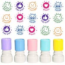 5 Colors Mood Expression Office Rubber Stamps, Stamp Set, Vibrant Color Stamps For Homework, Classroom Encouragement, Grading Assignments, Emotion Expression Stamps For Office Stationery