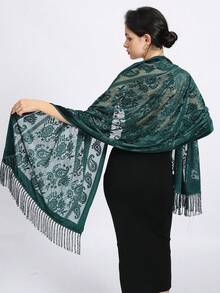 1 Stück Samt Schal mit Blumen Spitze Paisley Muster, modischer Party Schal, warmer Quasten Schal - Verschiedenfarbig - Übersicht 5