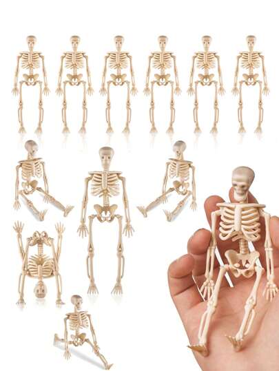 4 件/8 件/骨架万圣节装饰品，全身可摆动小骨架塑料骨架，带可移动关节，小型塑料骨架模型，适用于恐怖家居装饰鬼屋装饰和派对赠品。