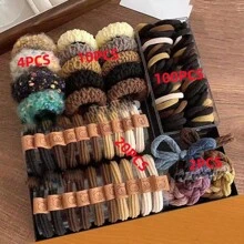 136 件弹性发圈套装，高弹力耐用发圈，厚发圈，不伤发，时尚发饰，马尾辫夹，发圈，发绳，橡皮筋