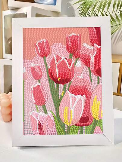 1pc Floral Diamond Painting Kit For Beginners, DIY Diamond Art Flower Decor, Diamond Embroidery Painting, Decorative Diamond Craft Gift