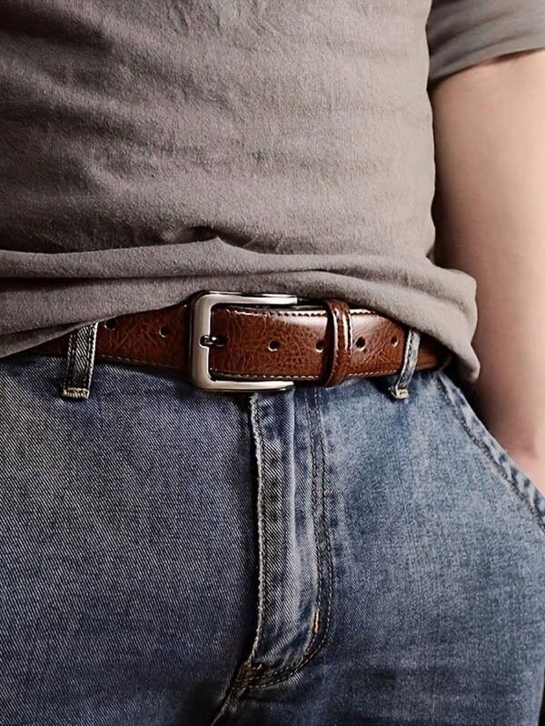 1 pieza Cinturón casual retro de cuero con hebilla de aguja, cinturón de jeans juvenil, correa de cuero PU de grano de cocodrilo casual, adecuado para todas las estaciones, otoño, Halloween, regalo del Día del Padre para hombres