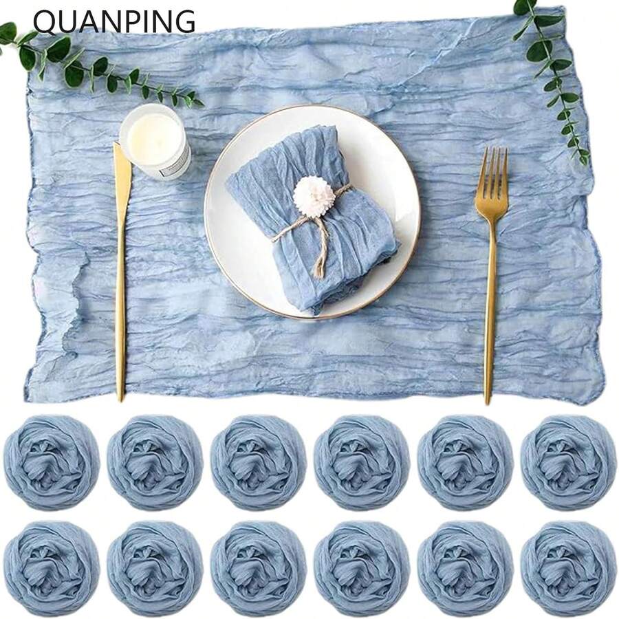 12pcs Cheese Cloth Napkins, 19.69 X 19.69 Inches Dinner Napkins With Ruffle Decor, Suitable For Home, Wedding, Bridal Shower, Party, Christmas, Family Gathering, Picnic (Ash Blue)