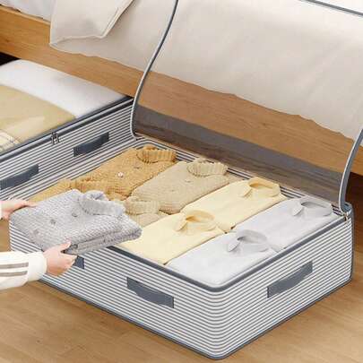 1pc See-Through Underbed Storage Bag, Multipurpose Organizer Bag, Closet Top Blanket Storage Bag, Underbed Clothing Storage Bag, Underbed Toy Storage Bag, Anti-Puncture & Durable, Dual-Way Metal Zipper, Foldable Design, Widened Handle, Suitable For Home Decluttering, Space Management, Travel