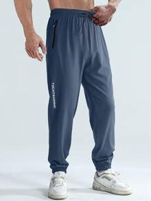 1pc Men's Sports Jogger Pants, Casual Outdoor Drawstring Waist Trousers, Suitable For Spring And Summer - Blue - View 2