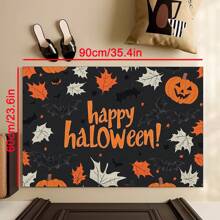 1 capacho com estampa de abóbora de Halloween, fantasma e morcego, veludo cristal 650g + base de silicone TPR, 0,5cm de espessura, carpete pequeno e macio com elementos rústicos do festival de outono, adequado para áreas externas, entrada, sala de estar, quarto, lavanderia, banheiro, lavável à máquina, tapete de entrada pequeno para o ano todo, decoração de casa