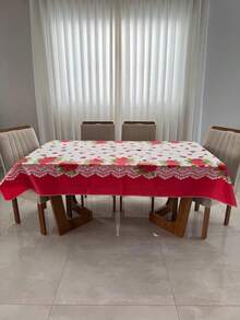 Toalha de Mesa em Tecido Oxford Para Mesas de 4 ou 6 Cadeiras Estampadas Casa e Decoração - flor vermelha - Visão 8