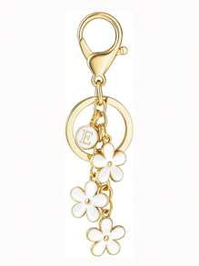 1pc Fashionable & Cute Letter Key Chain With Alloy White Flower Pendant Charm Key Ring, Accessory For Women And Students Car Accessories Goth Y2k