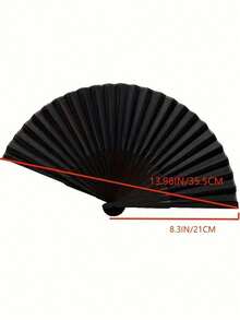 1 件优雅黑色折叠手扇 - 传统日式风格，涤纶，无需电池，男士清凉夏季配件，完美礼物之选