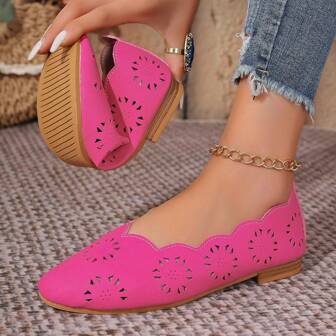 Women's Pointed Toe Laser-Cut Floral Slip-On Comfort Soft Sole Flats, Breathable Casual Loafers