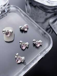 25/50/10 Stück Legierungs-Silber Schmetterling Biene Herz Schleife Nagel Dekoration mit glitzernden rosa Strass-Sternflügeln und geometrischem Muster, 3D exquisite DIY Nagelschmucksteine für Acryl-Nägel, Handyhüllen, Schuhe, Kleidung, Taschen und Bastelarbeiten - Verschiedenfarbig - Übersicht 8
