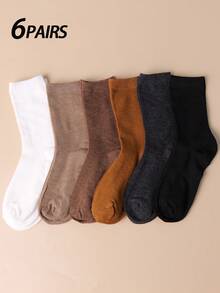6 Pairs Women Crew Socks, Comfortable Soft Absorbent Vibrant Color Fashion Mid-Calf Socks, Suitable For Back To School