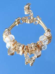 Vòng tay bướm cổ điển phong cách kỳ nghỉ hè Vòng tay tự làm hoa anh đào hồng Vòng tay trái tim cổ điển - Vàng - Xem 15