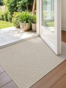 1pc Polyester Material, Simple Ins Style Dual-Color Woven Texture Doormat, Modern Fashion Woven Pattern, Easy To Clean, Wear-Resistant, Dust-Proof, Suitable For Entryway Function Mat Door Mat Kitchen Mat&Rug Home Decor Entryway Decor Bathroom Kitchen Decor Kitchen Rug - Khaki - View 2