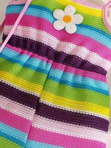 Baby Girls' Casual Beach Style Fashionable Cute Floral & Striped Print Romper Jumpsuit With Shoulder Bag, Spring/Summer - Multicolor - View 4