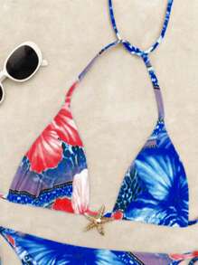 2pcs/Set Sexy Leopard & Flower Print Metal Starfish Decor Personalized Bikini Swimwear, Beach Pool Swimwear For Ladies (Color Randomly Chosen), Red And Purple Leopard Grain, Removable Swimwear Pads, Summer Dresses For Women, Summer Clothes Women, Festival, Skirts, Ibiza Outfits, Swimwear Women, Bikini Set, Swimming Costume Women, Beach Wear Women, Holiday Co Ord, Beach Dress, Bikinis For Women Sets, Swimwear