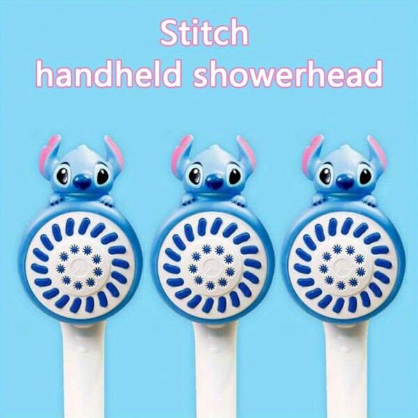 Disney Stitch Themed Handheld Shower Head - Adorable Blue And Pink Design With Cute Character Faces, Perfect For Bathroom Decor, Wall-Mounted Plastic Shower Head, Bathroom Accessory | Cute Design | Durable Shower Head