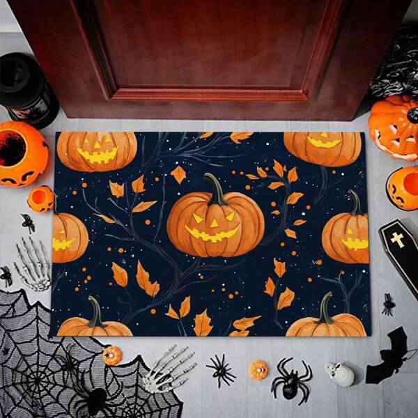 1 pezzo Zerbino interessante con stampa di zucca di Ognissanti, fantasma e pipistrello, 650g in velluto di cristallo + fondo in silicone TPR, spessore 0,5 cm, tappeto morbido con elementi classici autunnali e pastorali, adatto per esterni, ingresso, soggiorno, camera da letto, lavanderia, bagno, lavabile in lavatrice, piccolo tappetino d'ingresso per la decorazione della casa