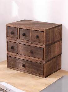 Cutie de depozitare din lemn pentru birou, raft înălțat, organizator de sertare pentru bijuterii, mini dulap de depozitare pentru papetărie pentru studenți