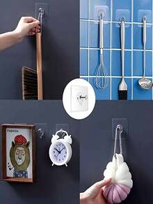 1件/2件/10件免钻多用途壁挂挂钩套装，相框架，浴室厨房配件架，毛巾钩，钥匙扣，款式随机 - 無色 - 查看 8