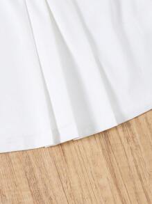 Girls' Spring/Autumn Long Sleeve Collared Blouse & Pleated Mini Skirt Set, Customized Splice Ribbed Two Pieces Outfit, Youthful & Energetic