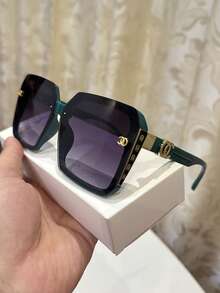 1副女士休闲复古大方渐变灰色时尚眼镜，适合日常、夏季、海滩、街拍等场合佩戴，方形時尚眼鏡 - 綠色 - 查看 6