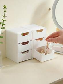 Mini Desktop Small Storage Box Furniture Office Organization Artifact Jewelry Lipstick Drawer Cosmetics Storage Box Space-Saving Plastic Desktop Storage Box With 3 Drawers For Cosmetics And Accessories For Women Storage Organizer Travel Essentials Back To School Dormitory Storage - White - View 7