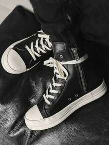 1双防水防滑滑板鞋，男女通用，2025新款秋冬PU皮鞋 - 黑色 - 查看 2