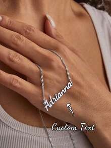1pc Custom Hand-Written Name Necklace, Customizable Necklace, Fashionable Stainless Steel Personalized Name Necklace, Laser Cut Pendant/Minimalist Style/Unisex Summer Accessory/Birthday Party/Valentine's Day Gift - Silver - View 3