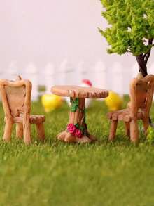 Juego de 3 piezas de mesa y sillas en miniatura para jardín de hadas, kit de decoración de muebles de casa de muñecas de resina caprichosa con flores rosas y hojas verdes, excelente para casas de muñecas, paisaje en miniatura y decoración artística, accesorios para jardín de hadas, de regreso a la escuela, decoración de otoño, decoración de Halloween, decoración para fiestas divertidas, regalos de cumpleaños, decoración de escritorio, decoración de habitación