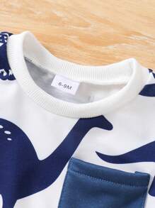 2pcs Baby/Baby Boy Casual Sports Cute Dinosaur Print Crew Neck Long Sleeve Top And Relaxed Pants Outfit, Suitable For Outdoor Wear, Autumn/Winter