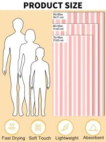 1pc Simple Line Pattern Beach Towel, Multi-Size Soft Absorbent Striped Beach Towel, Suitable For Travel, Vacation, Sport, Bathroom, Pool And Camping, Modern Knitted Travel Towel With Strong Water Absorption - Pink - View 10
