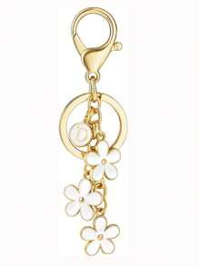 1pc Fashionable & Cute Letter Key Chain With Alloy White Flower Pendant Charm Key Ring, Accessory For Women And Students Car Accessories Goth Y2k