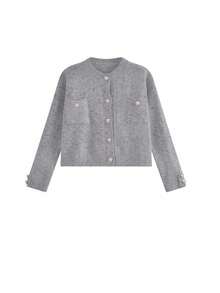 女士针织开衫，柔软舒适，优雅气质，春秋季 - 灰色 - 查看 5