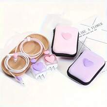 6 件套紫心 EVA 数据线收纳盒 + TPU 波浪心形充电器保护壳，兼容 Apple 18w/20w 充电器，适合女孩、朋友、节日和万圣节礼物 Nan 数据线保护器 充电器配件 手机配件 - 粉色 - 查看 1