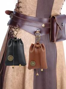 1 件系带 PU 皮革腰带袋，适用于中世纪腰带复古腰包文艺复兴维京集市 LARP 角色扮演道具腰包万圣节 - 彩色 - 查看 9