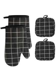 2pcs Set Minimalist Linen Nordic Style Oven Mitts & Hot Pads, Heatproof For Kitchen, Baking, Cooking - Grey - View 10