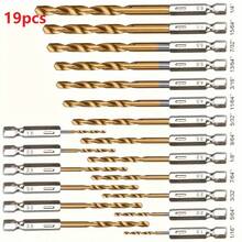 Bộ 13/19 mũi khoan xoắn thép tốc độ cao HSS phủ titan, chuôi lục giác, bộ mũi khoan tác động góc 135°, thích hợp cho gỗ, kim loại, nhựa, nhôm, dụng cụ điện gia dụng DIY, thép tốc độ cao bền bỉ, khoan nhanh, không bị lệch mũi, thích hợp cho máy khoan không dây, xưởng và sử dụng tại nhà. - Nhiều màu - Xem 14
