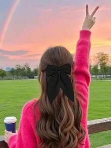 Bộ 4 kẹp tóc nơ đa năng tối giản, có các màu đen, trắng, hồng, xanh dương, phù hợp cho bé gái, phụ kiện tóc thời trang cho trường học và sử dụng hàng ngày, kẹp tóc nơ. - Nhiều màu - Xem 5