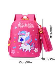 Mochila ligera y duradera con diseño de dibujos animados para estudiantes, con correas ajustables para los hombros, adecuada para la escuela y los viajes - Rosa Fucsia - Ver 4