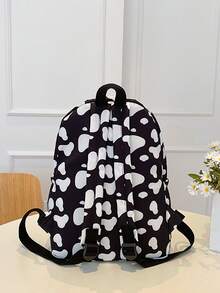 1 pieza Mochila de gran capacidad de uso versátil y multifuncional con compartimento para portátil, estilo clásico y a juego, con estampado de patrón de piel de vaca a todo color, de alta calidad en nylon, con correas ajustables, bolsillos espaciosos, impermeable y con diseño de correa para equipaje - Negro - Ver 11