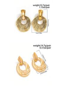 1 Cặp bông tai mặt dây chuyền xoắn ốc hình học cổ điển, quà tặng trang sức thời trang phong cách tối giản cho phụ nữ, phong cách Châu Âu và Mỹ - Vàng - Xem 11