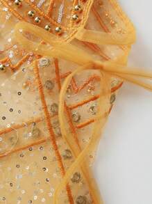 Women Side Tie Up Sequin Rivets Beaded Cami Tank Top Y2k Sparkly See Through Camisole Spaghetti Strap V Neck Loose Fit Sheer Mesh Flowy Crop Tops Sleeveless Backless Bling Embellished Vests Shirts Glitter Rhinestone Going Out Tops Beach Party Club Wear - 棕色 - 查看 8