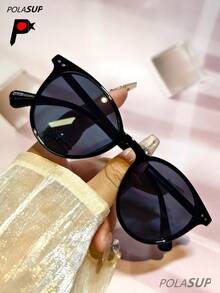 POLASUP 1pc Personalized Fashion Versatile Round Frame Fashion Glasses, Retro 60s Hong Kong Style Fashion Glasses For Women, New Fashion High-End Rivet Round Frame Fashion Glasses, Chic Minimalist Rivet Polarized Fashion Glasses, Classic European & American Style Round Shape Shades - 彩色 - 查看 14
